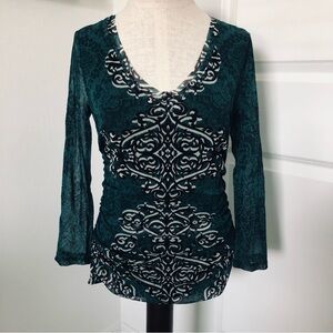 INC Elegant Green and Black Printed Top